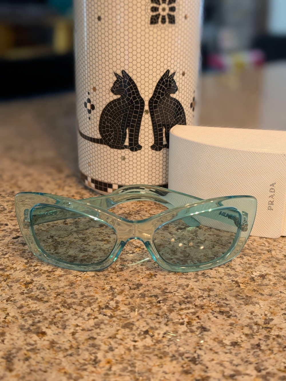 EUC Prada SPR 19m Women's Light Teal Cat-Eye Sunglasses